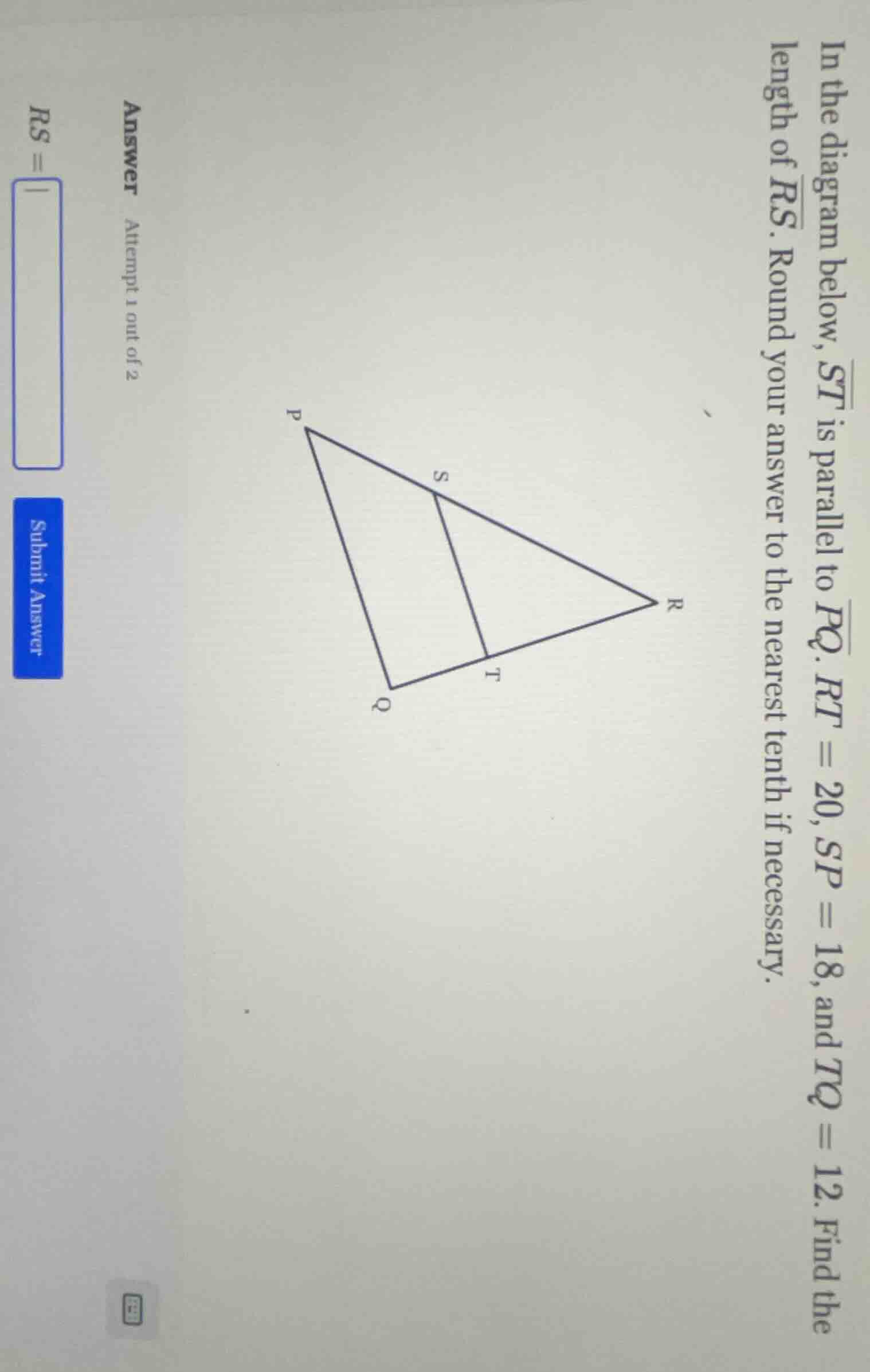 in the diagram below, \\( \\overline{st} \\) is parallel to \\( \\overl…