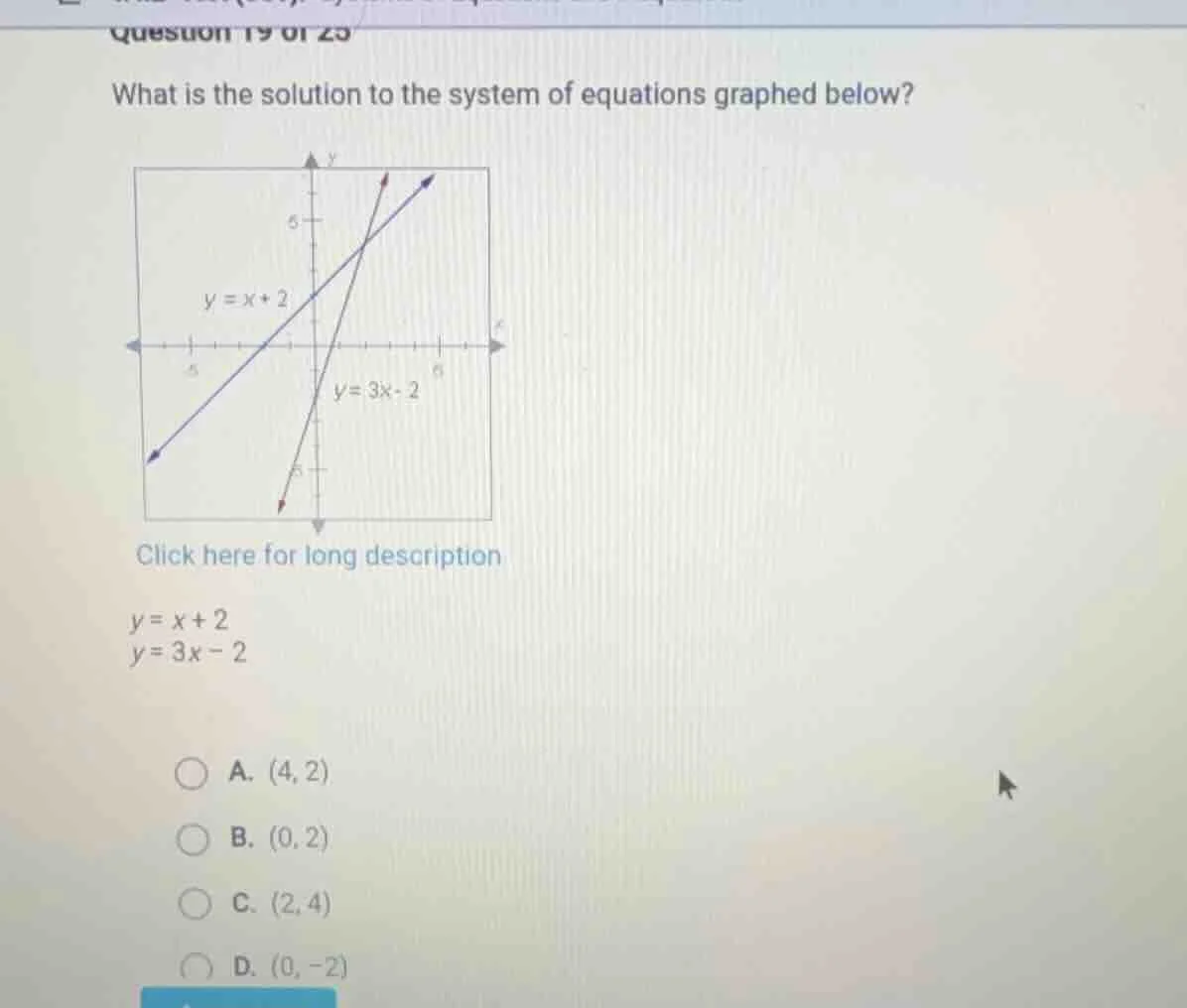 question 19 of 25 what is the solution to the system of equations graph…