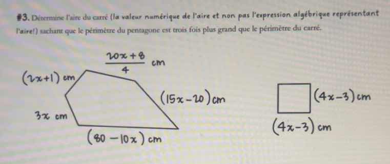 #3. détermine laire du carré (la valeur numérique de laire et non pas l…