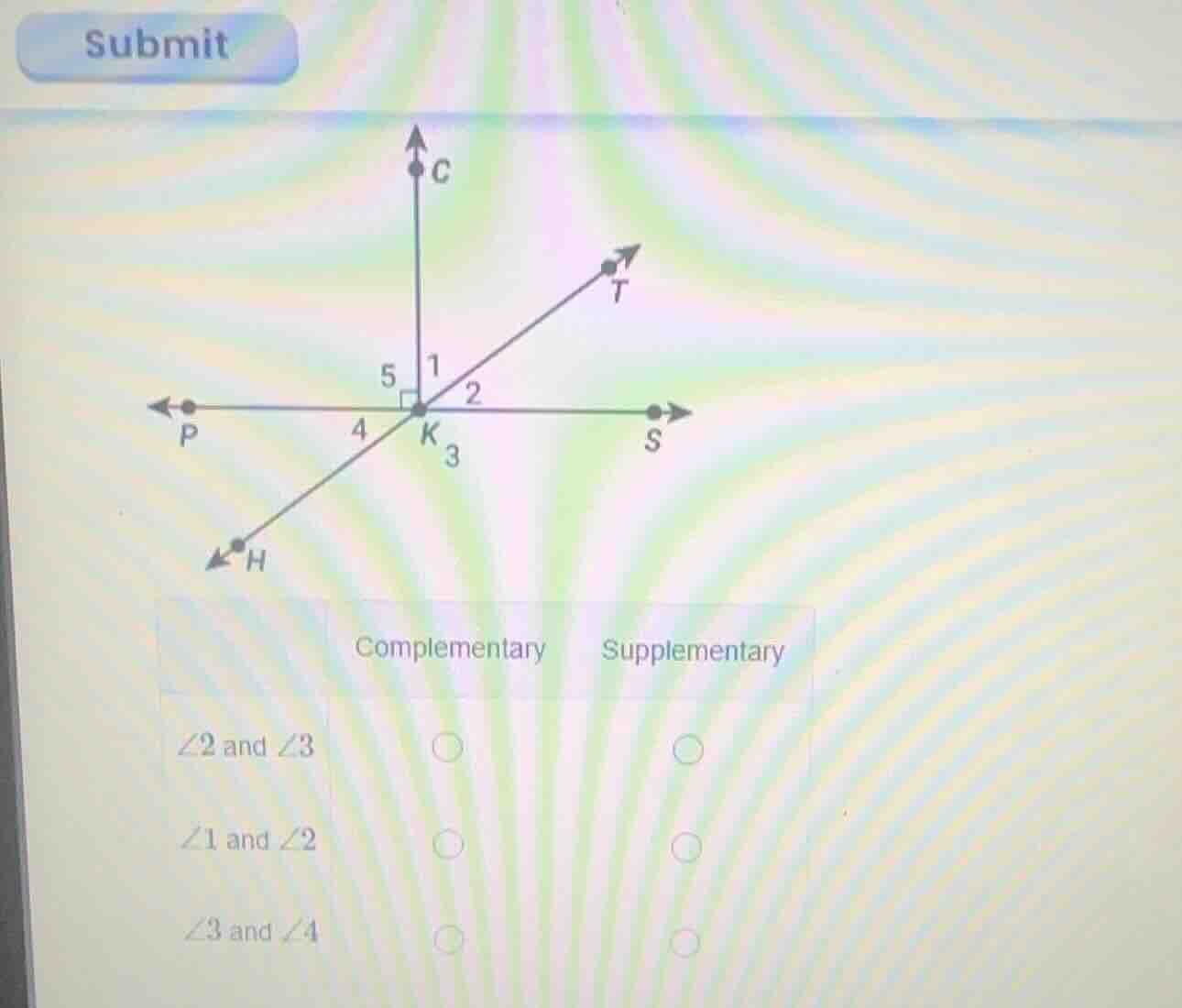 determine whether each pair of angles is complementary or supplementary…
