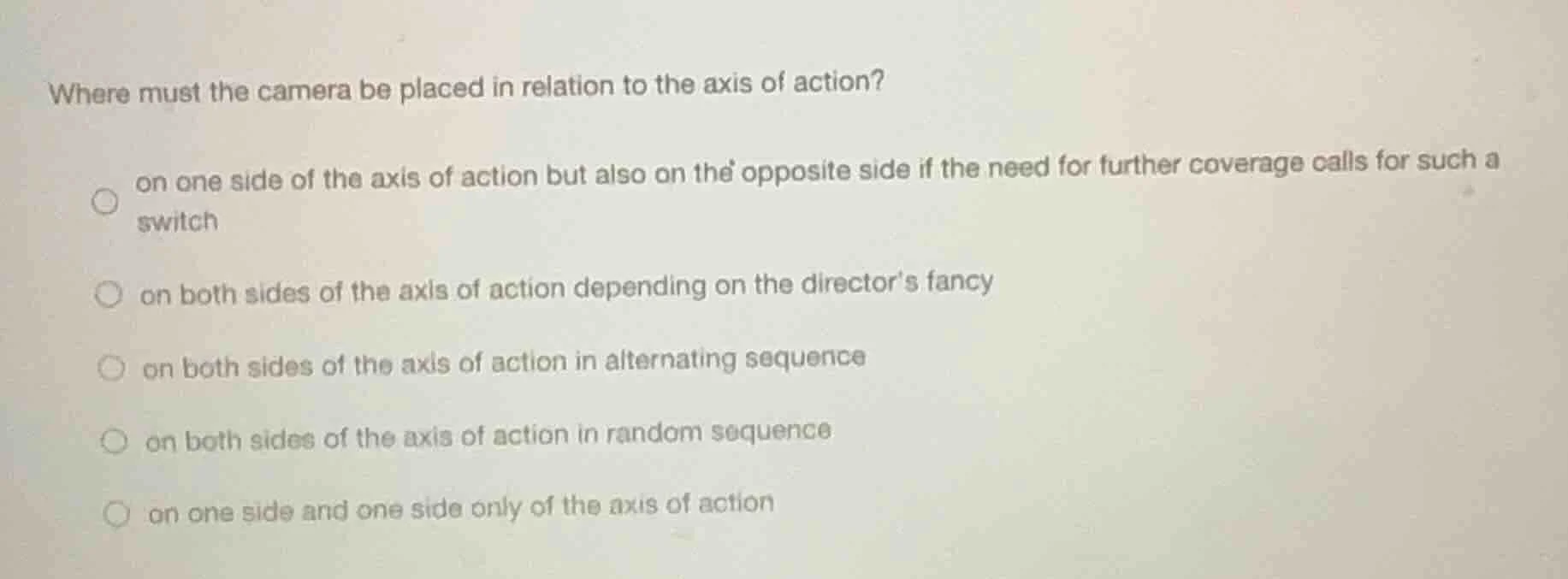 where must the camera be placed in relation to the axis of action? on o…