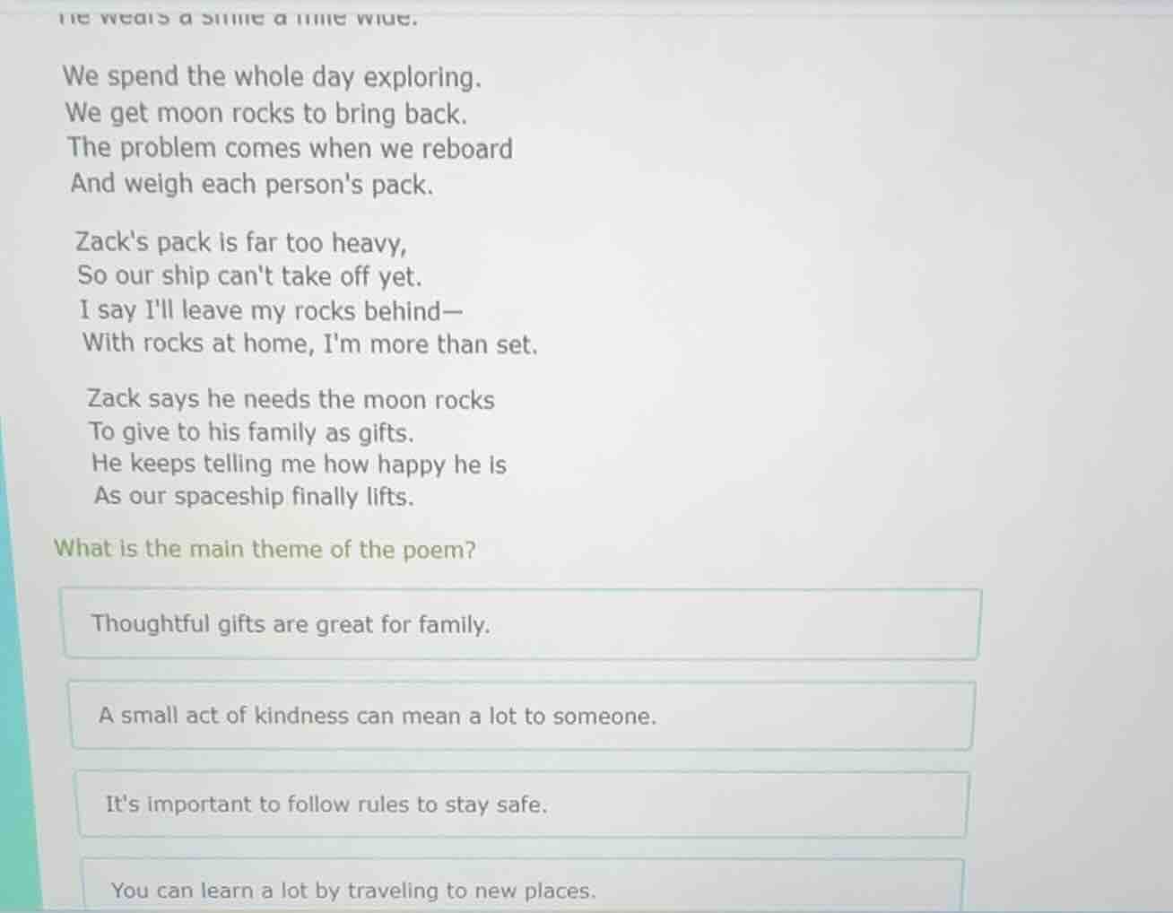 we spend the whole day exploring. we get moon rocks to bring back. the …