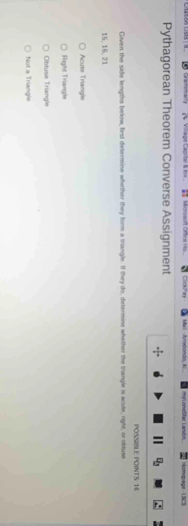 pythagorean theorem converse assignment given the side lengths below, f…