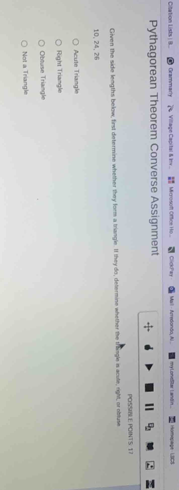 pythagorean theorem converse assignment given the side lengths below, f…