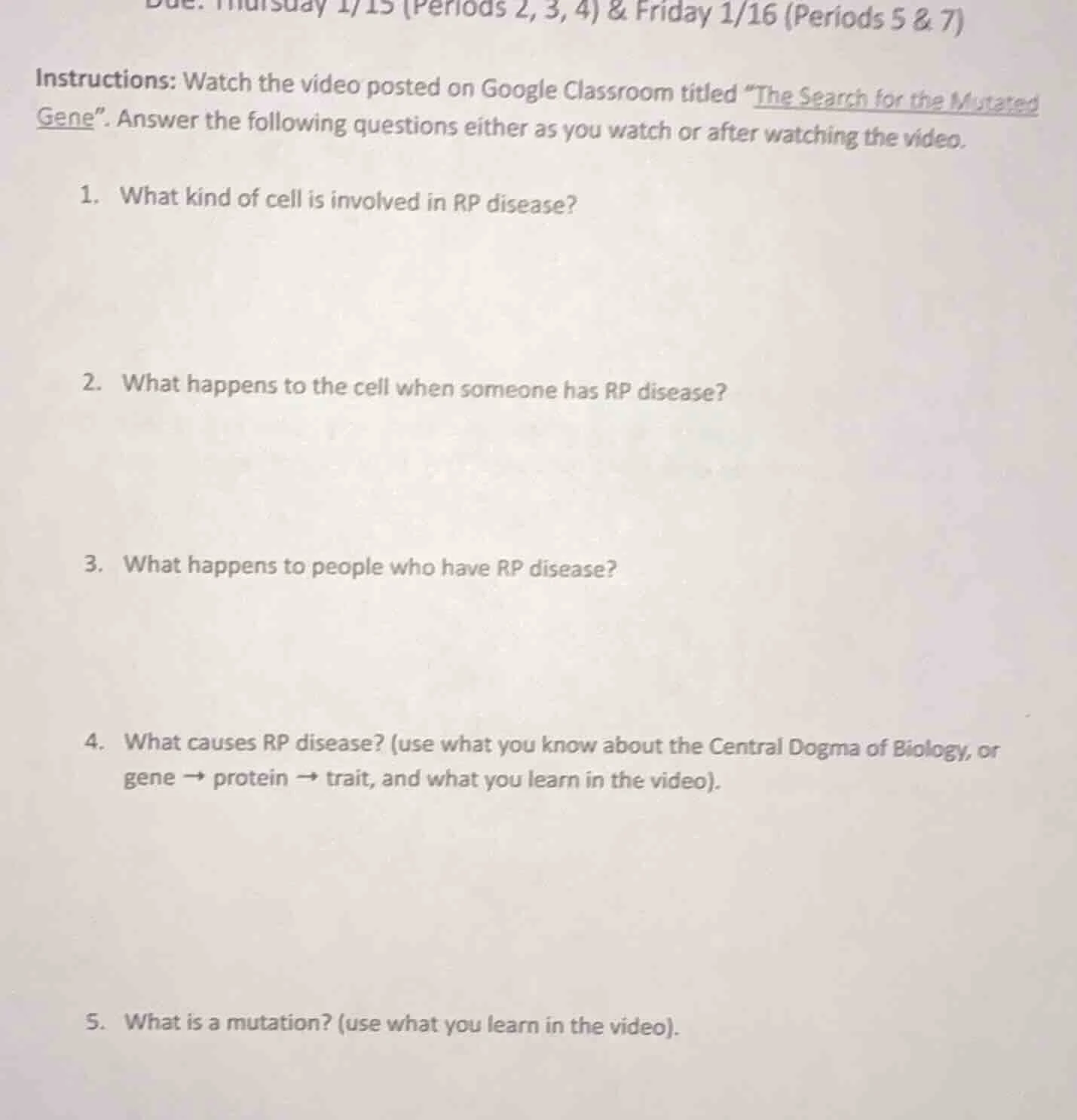 due: thursday 1/15 (periods 2, 3, 4) & friday 1/16 (periods 5 & 7) inst…