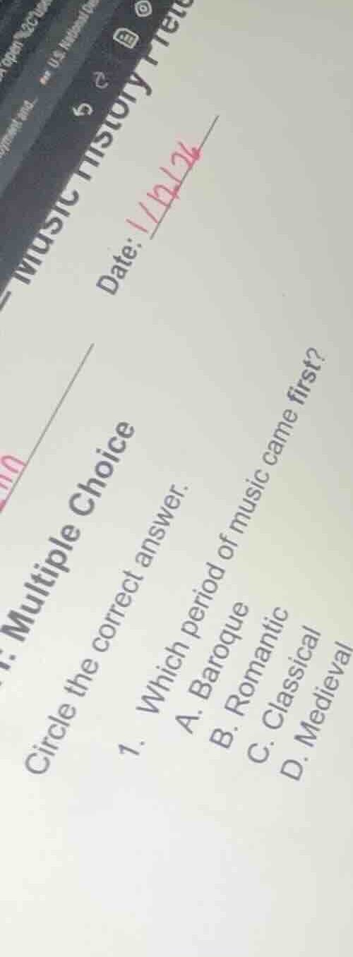 music history date: 11/13/24 multiple choice circle the correct answer.…