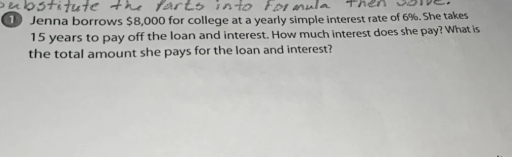 substitute the parts into formula then solve. 1 jenna borrows $8,000 fo…
