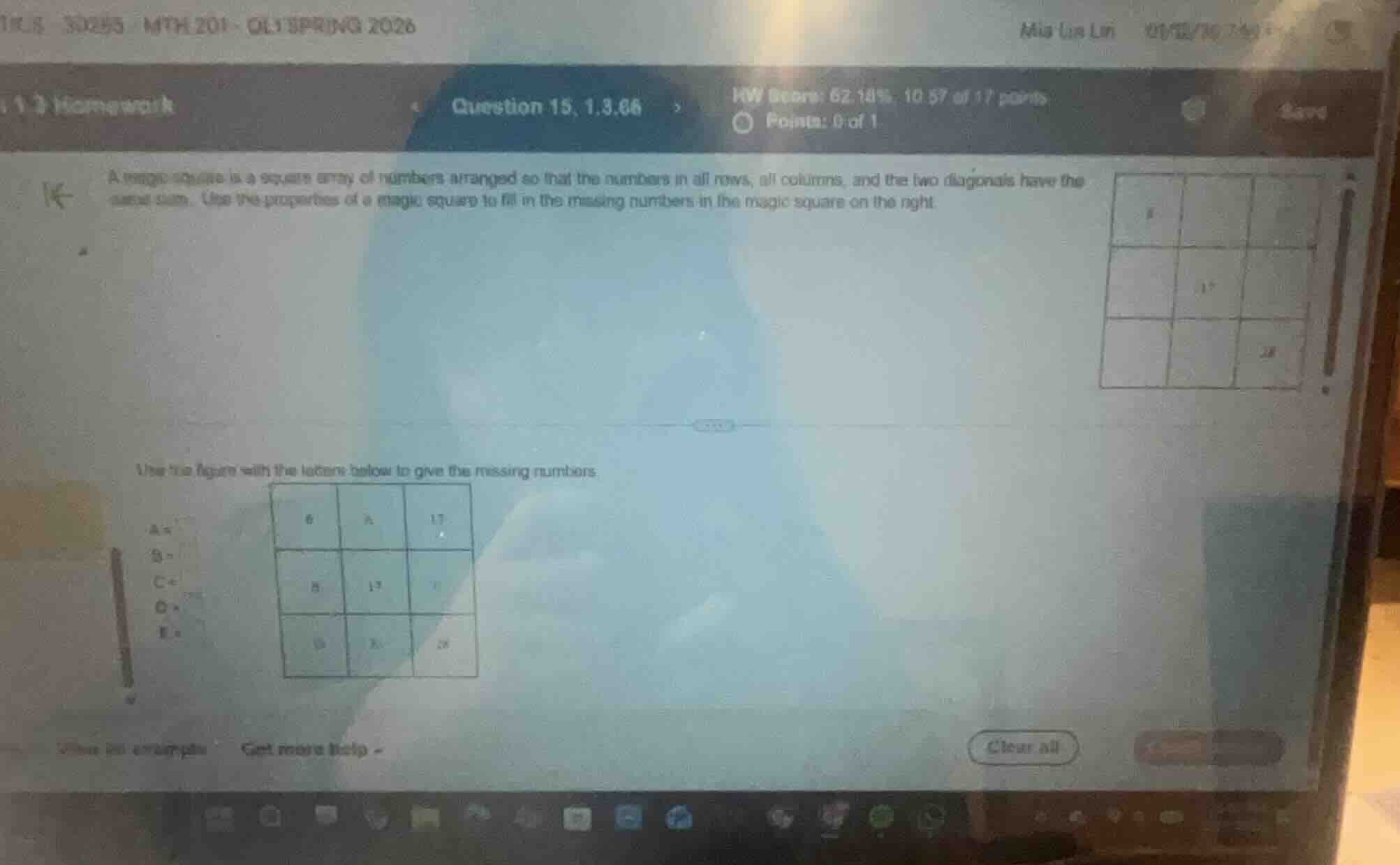 question 15, 1.3.66 a magic square is a square array of numbers arrange…
