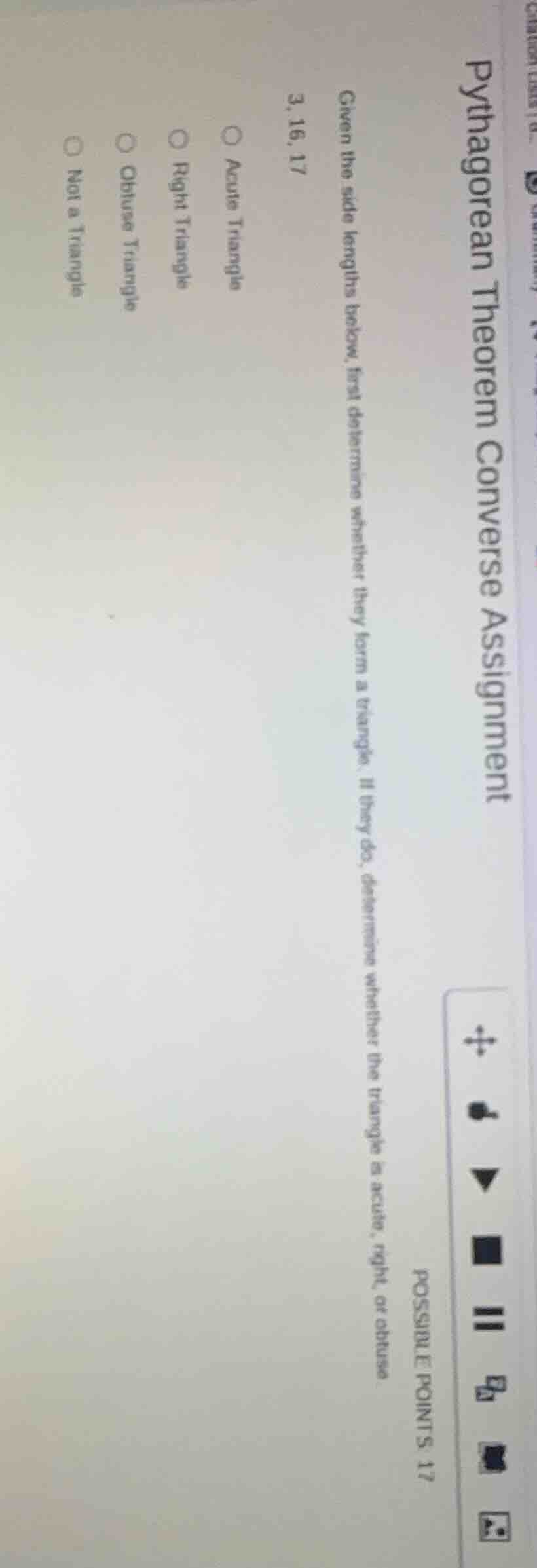 pythagorean theorem converse assignment given the side lengths below, f…