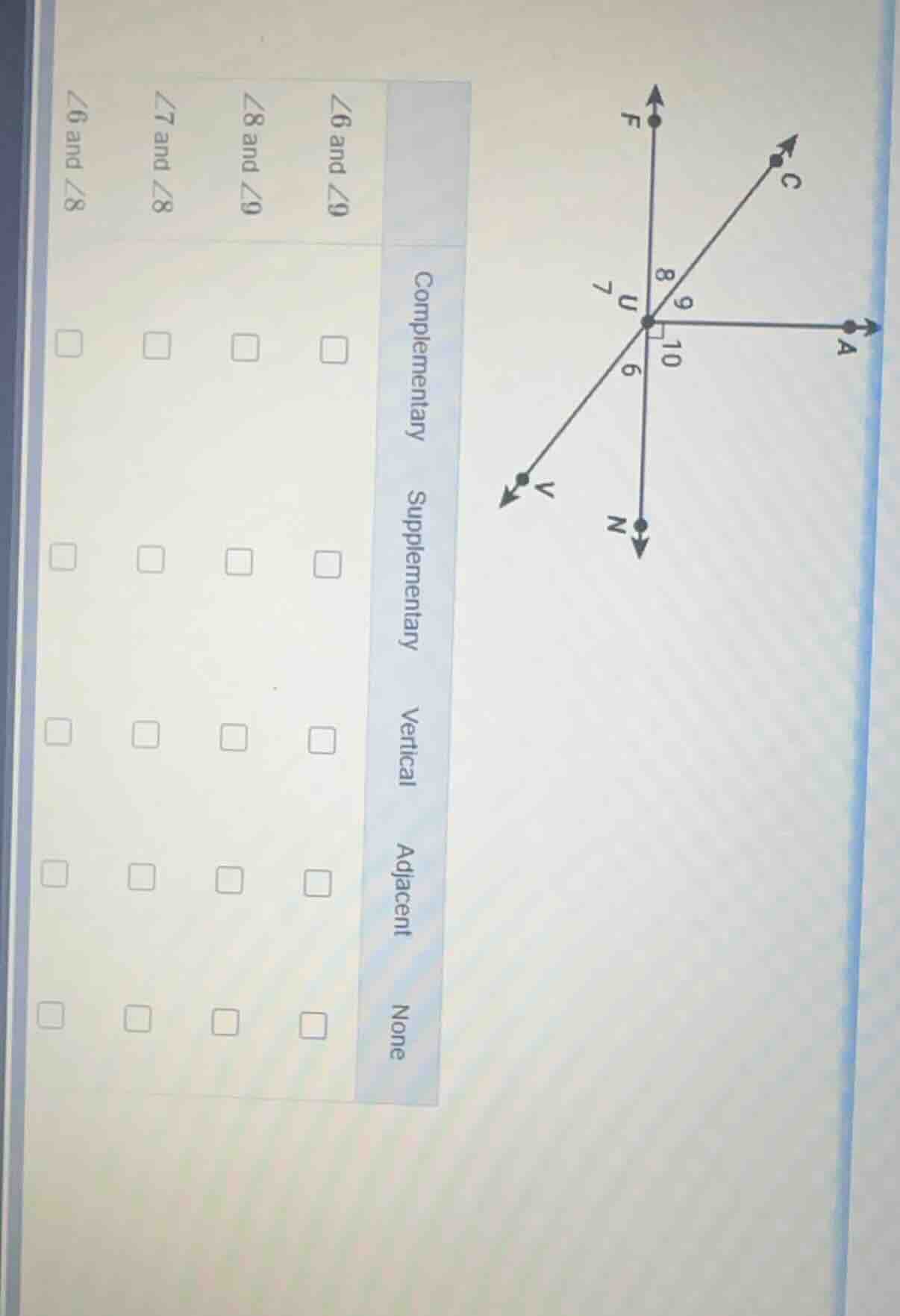 there is a diagram with lines intersecting at point u, forming angles l…