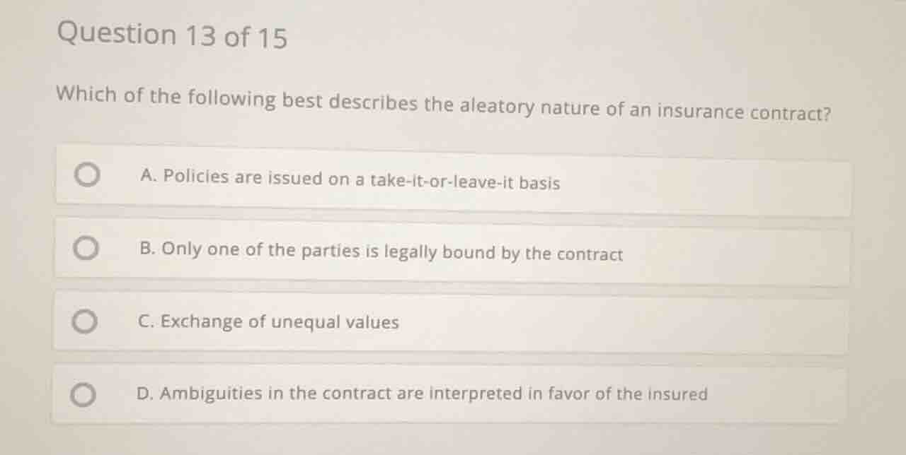 question 13 of 15 which of the following best describes the aleatory na…