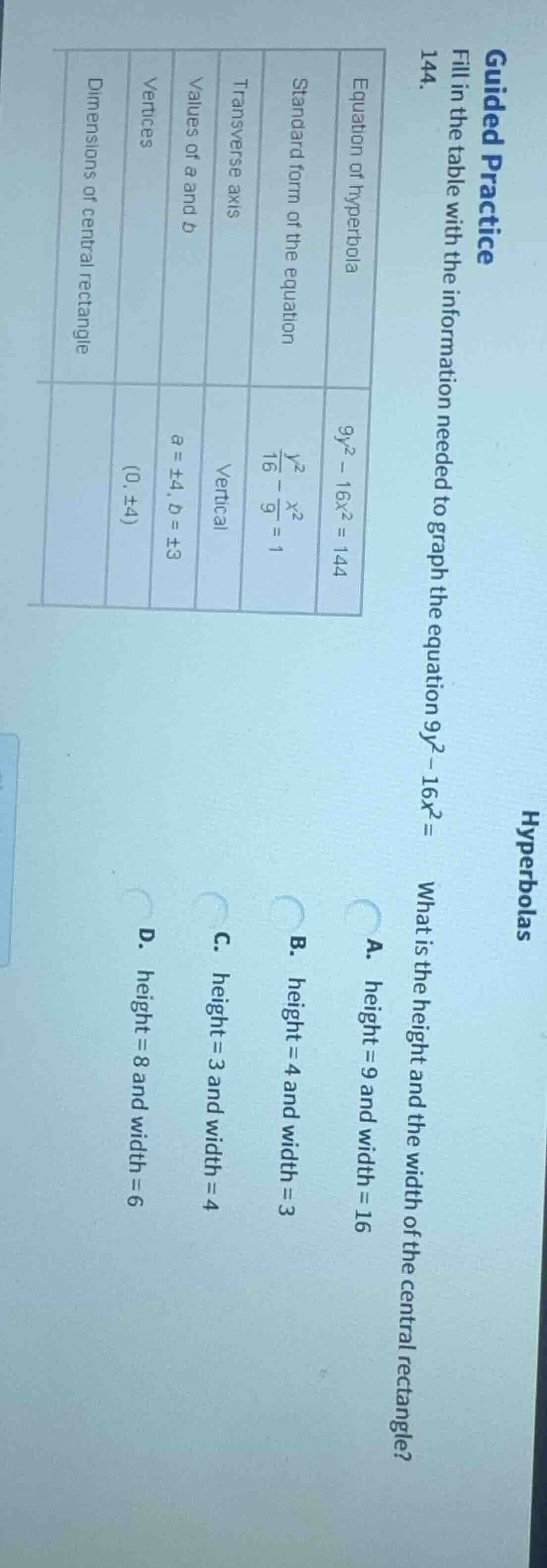 guided practice fill in the table with the information needed to graph …
