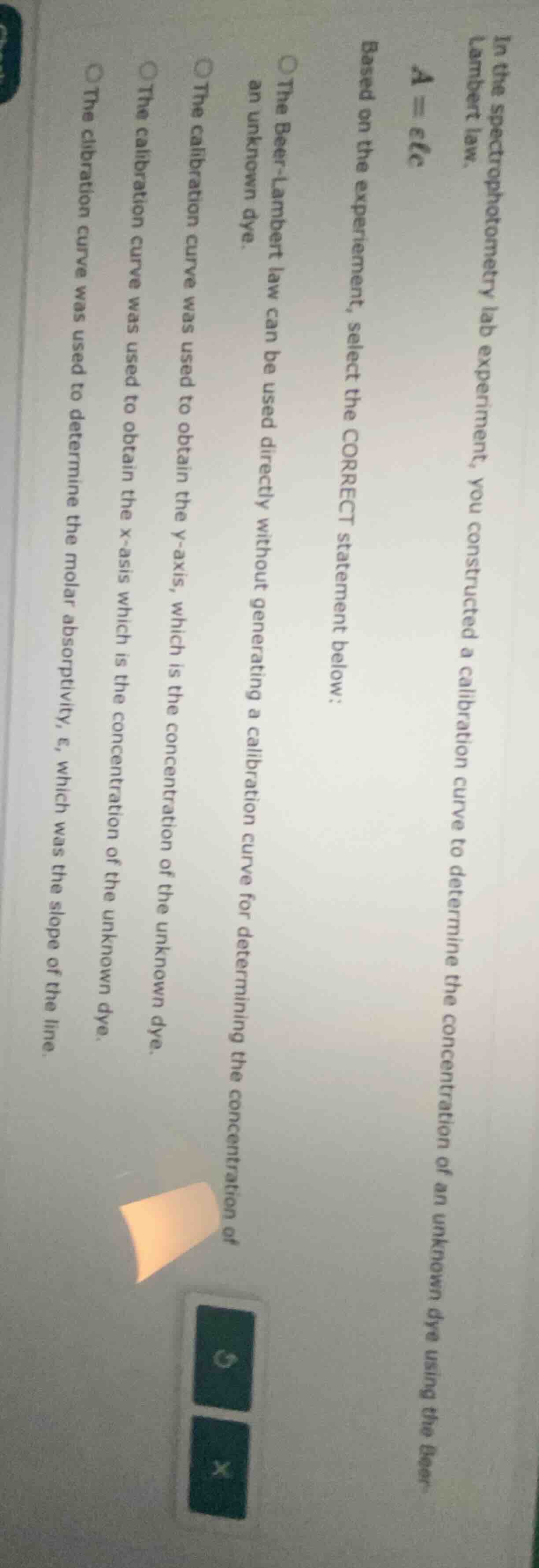 in the spectrophotometry lab experiment, you constructed a calibration …