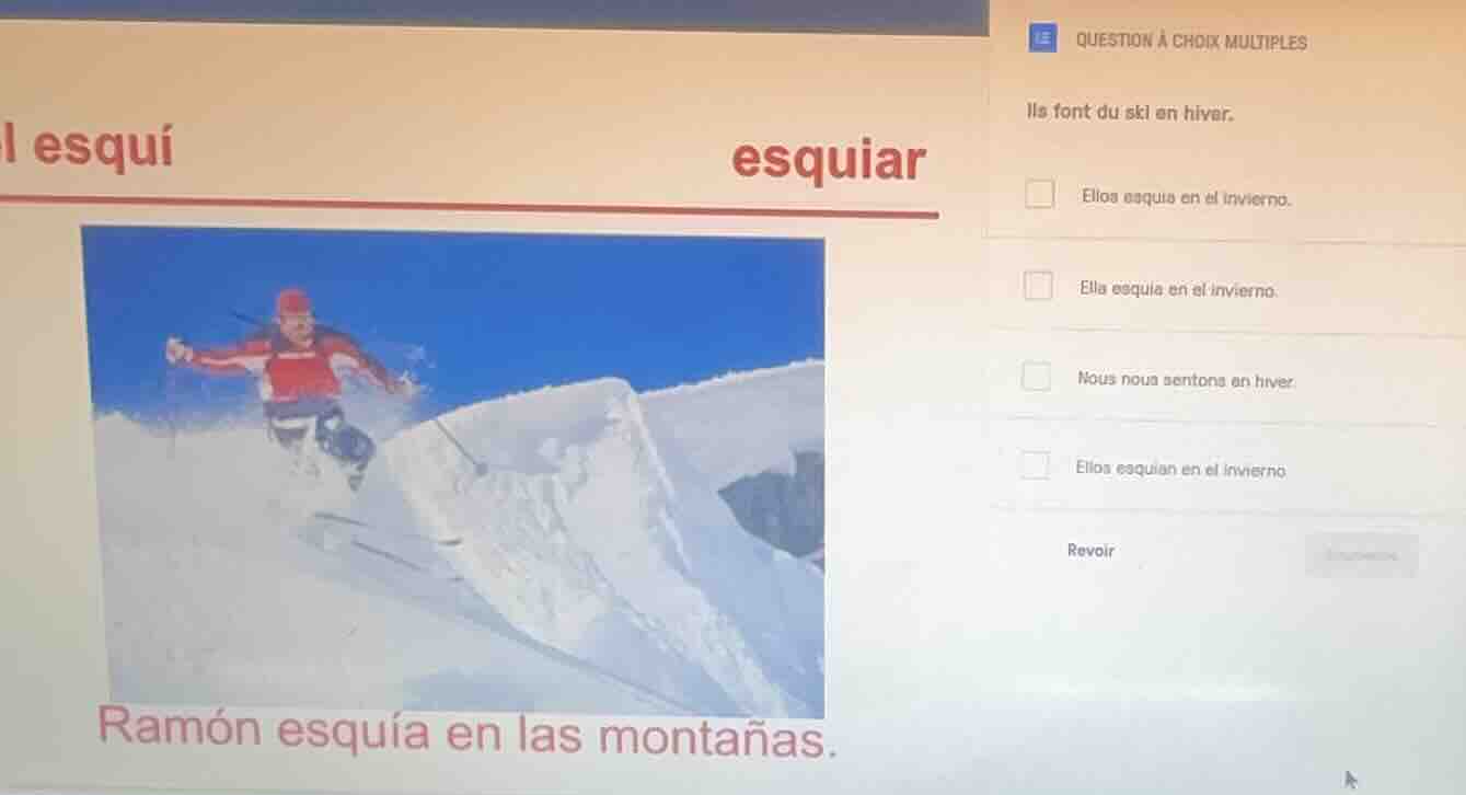 l esquí esquiar ramón esquía en las montañas. question à choix multiple…
