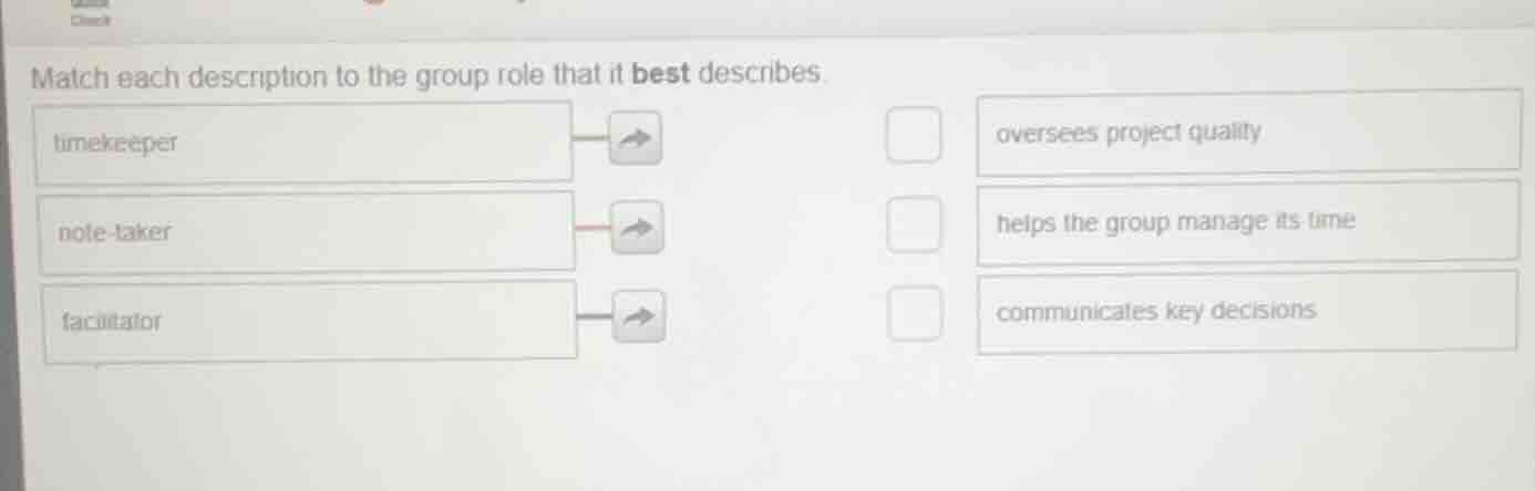 match each description to the group role that it best describes. timeke…