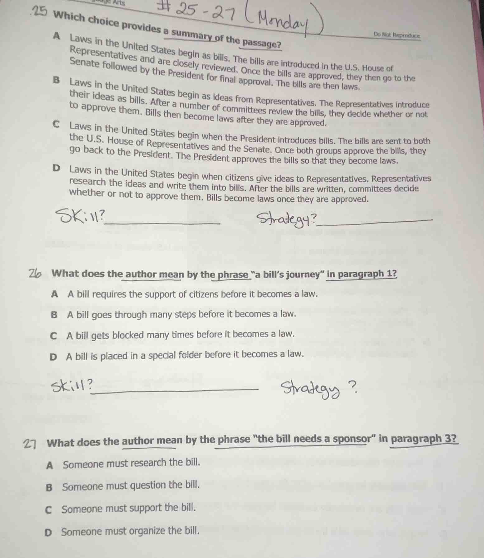 # 25 - 27 (monday) 25 which choice provides a summary of the passage? a…
