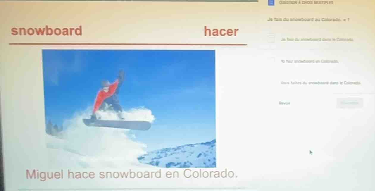 snowboard hacer miguel hace snowboard en colorado. question a choix mul…