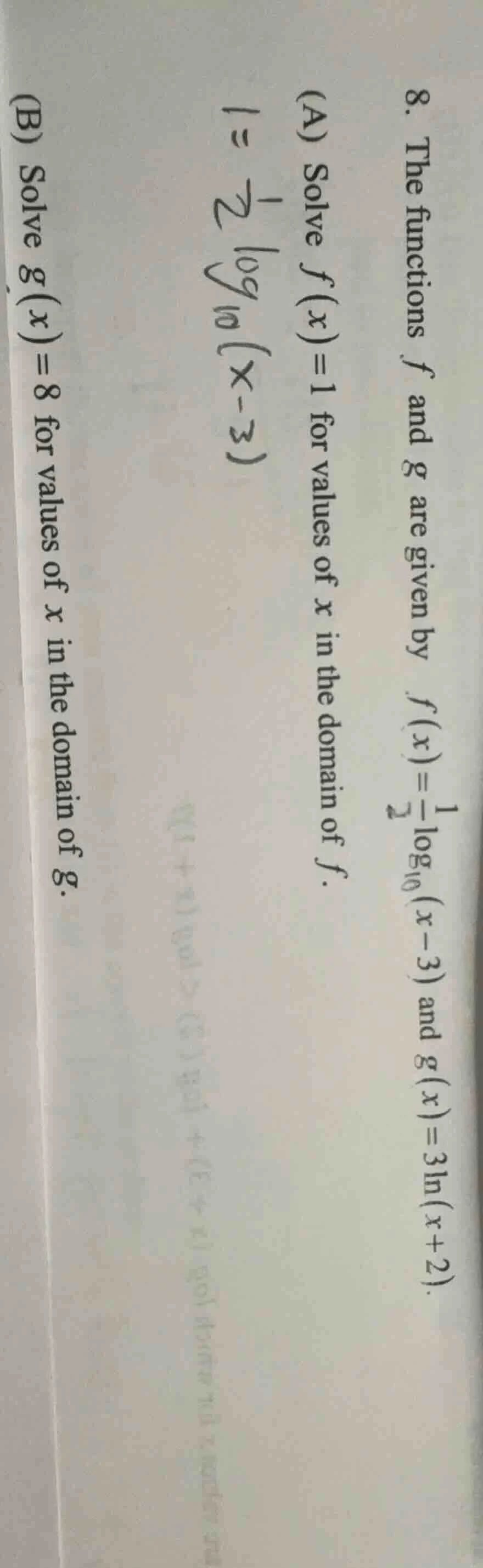 8. the functions f and g are given by \\( f(x)=\\frac{1}{2}\\log_{10}(x…