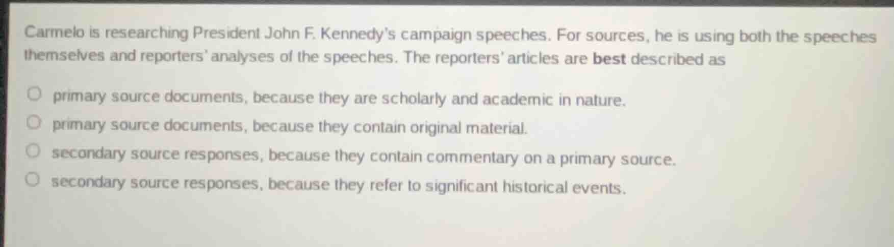 carmelo is researching president john f. kennedys campaign speeches. fo…
