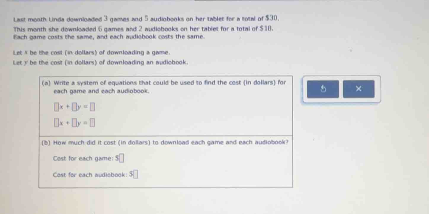 last month linda downloaded 3 games and 5 audiobooks on her tablet for …