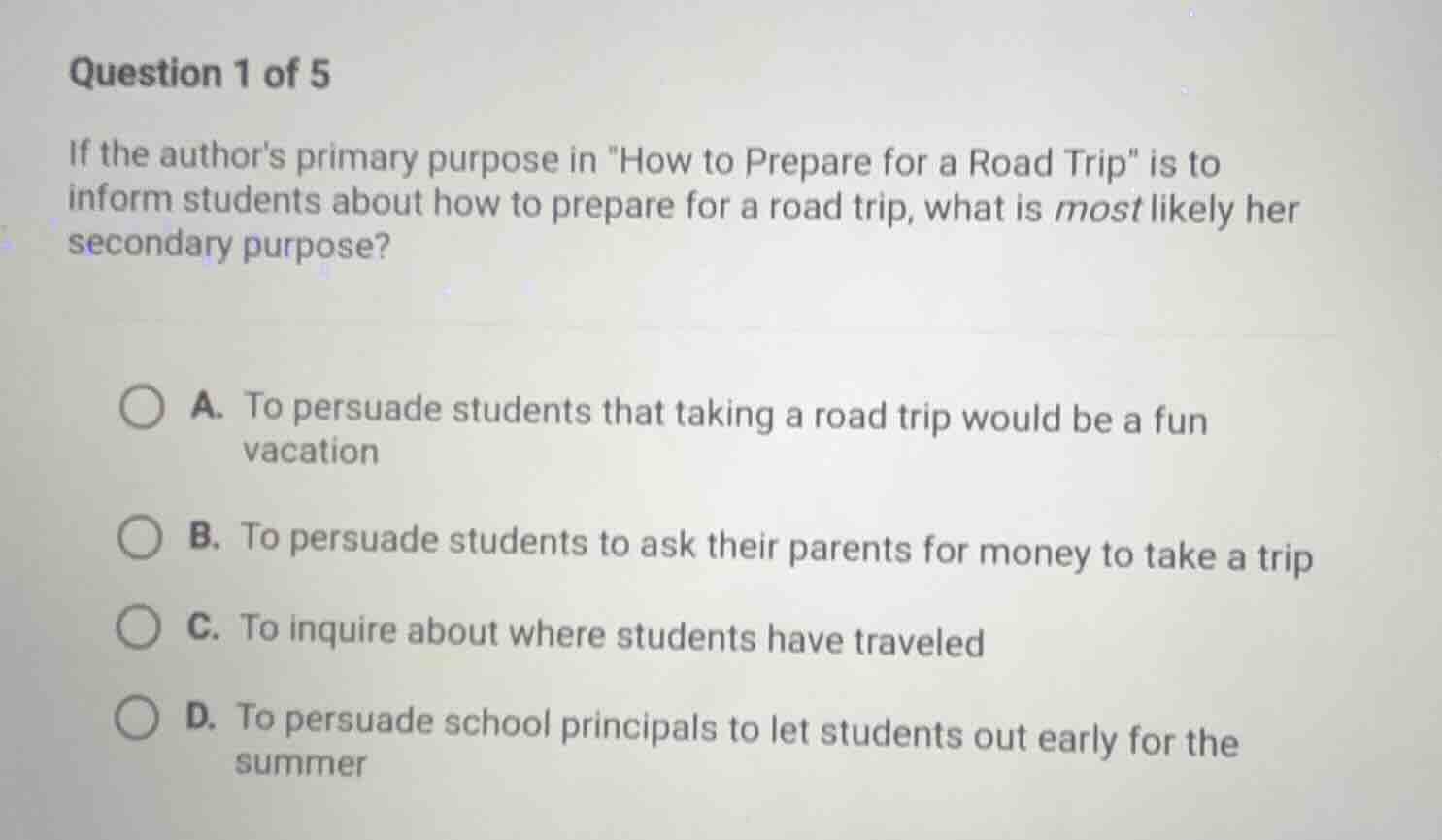 question 1 of 5 if the authors primary purpose in \how to prepare for a…