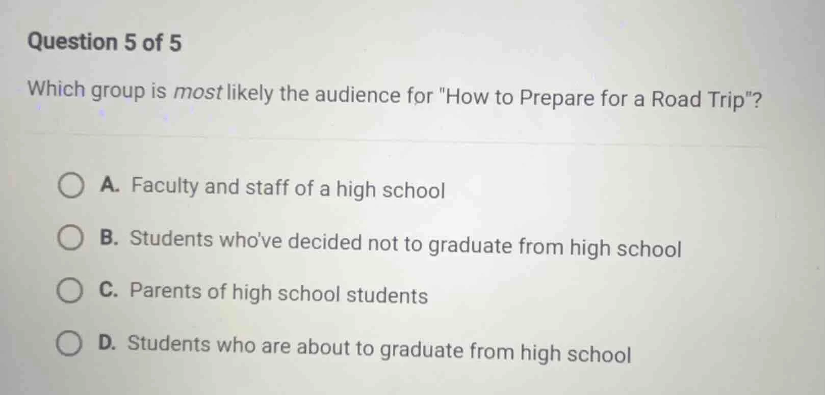 question 5 of 5 which group is most likely the audience for \how to pre…