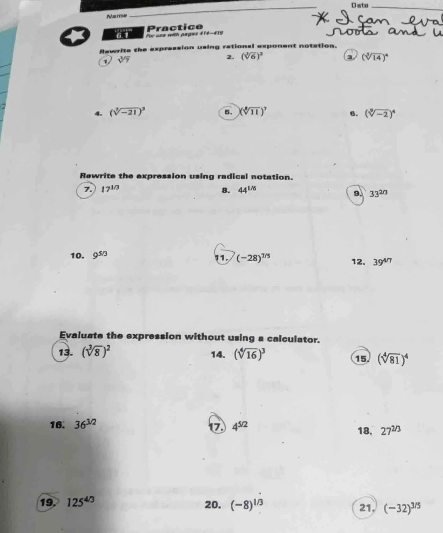 name date lesson 6.1 practice for use with pages 414-419 rewrite the ex…
