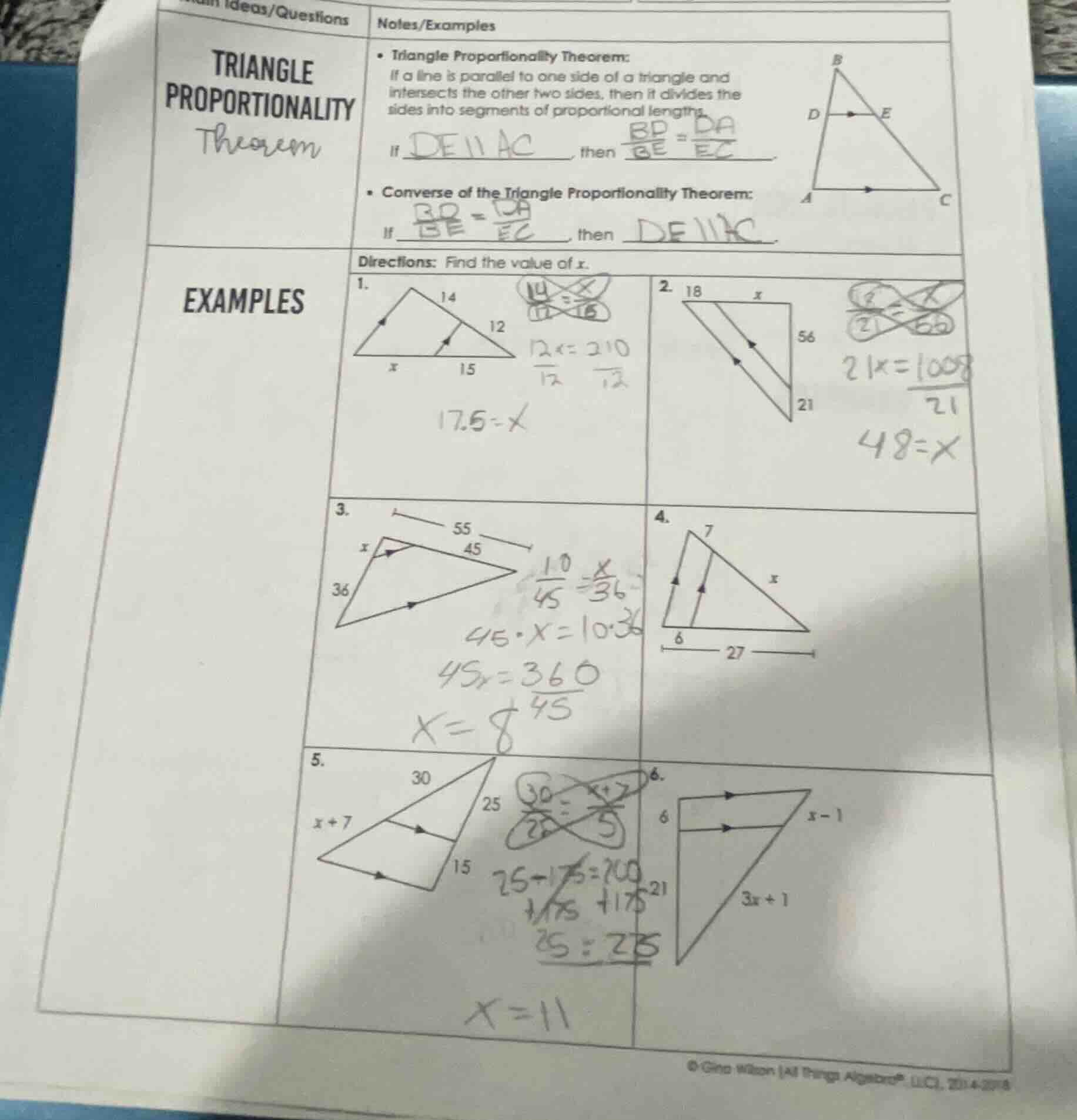 main ideas/questions triangle proportionality theorem notes/examples - …