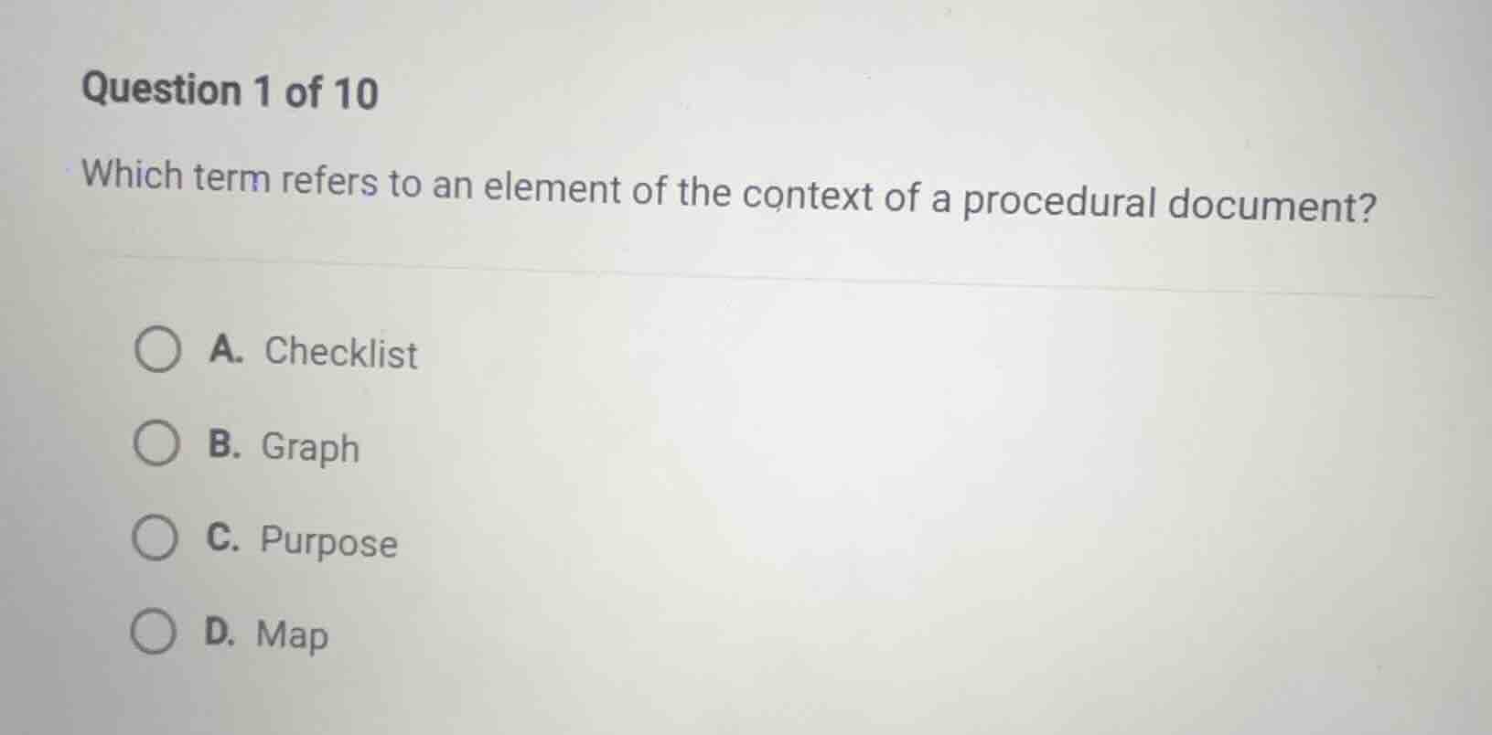 question 1 of 10 which term refers to an element of the context of a pr…