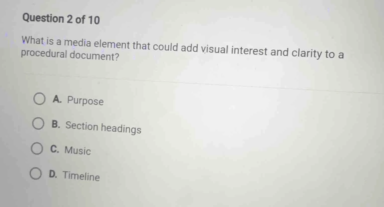 question 2 of 10 what is a media element that could add visual interest…