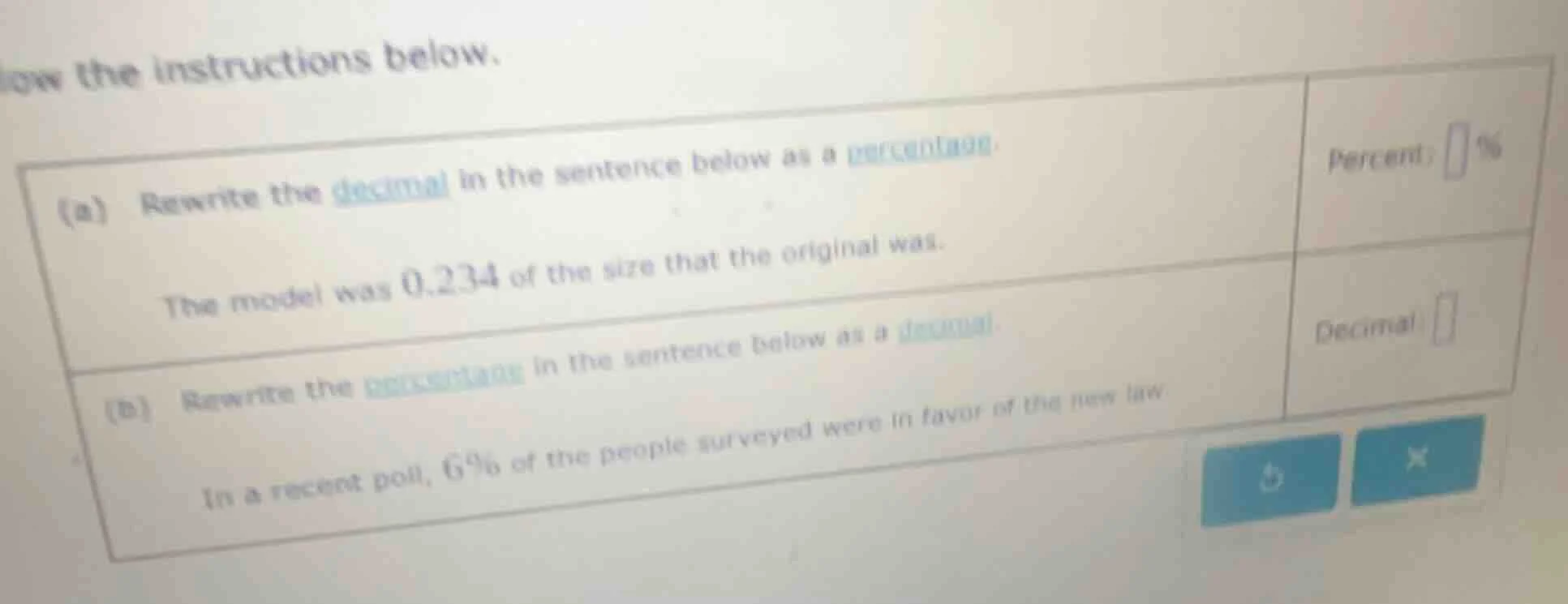 low the instructions below. (a) rewrite the decimal in the sentence bel…
