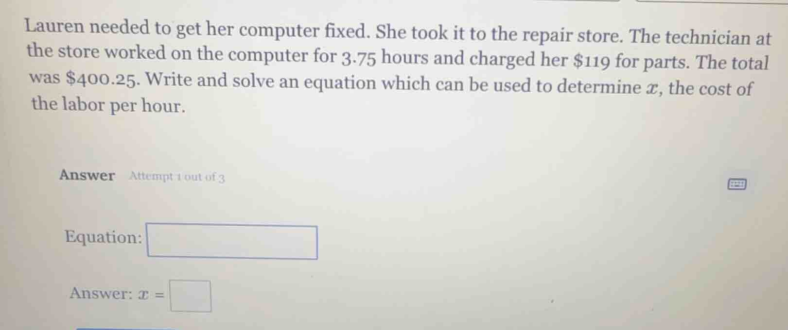 lauren needed to get her computer fixed. she took it to the repair stor…