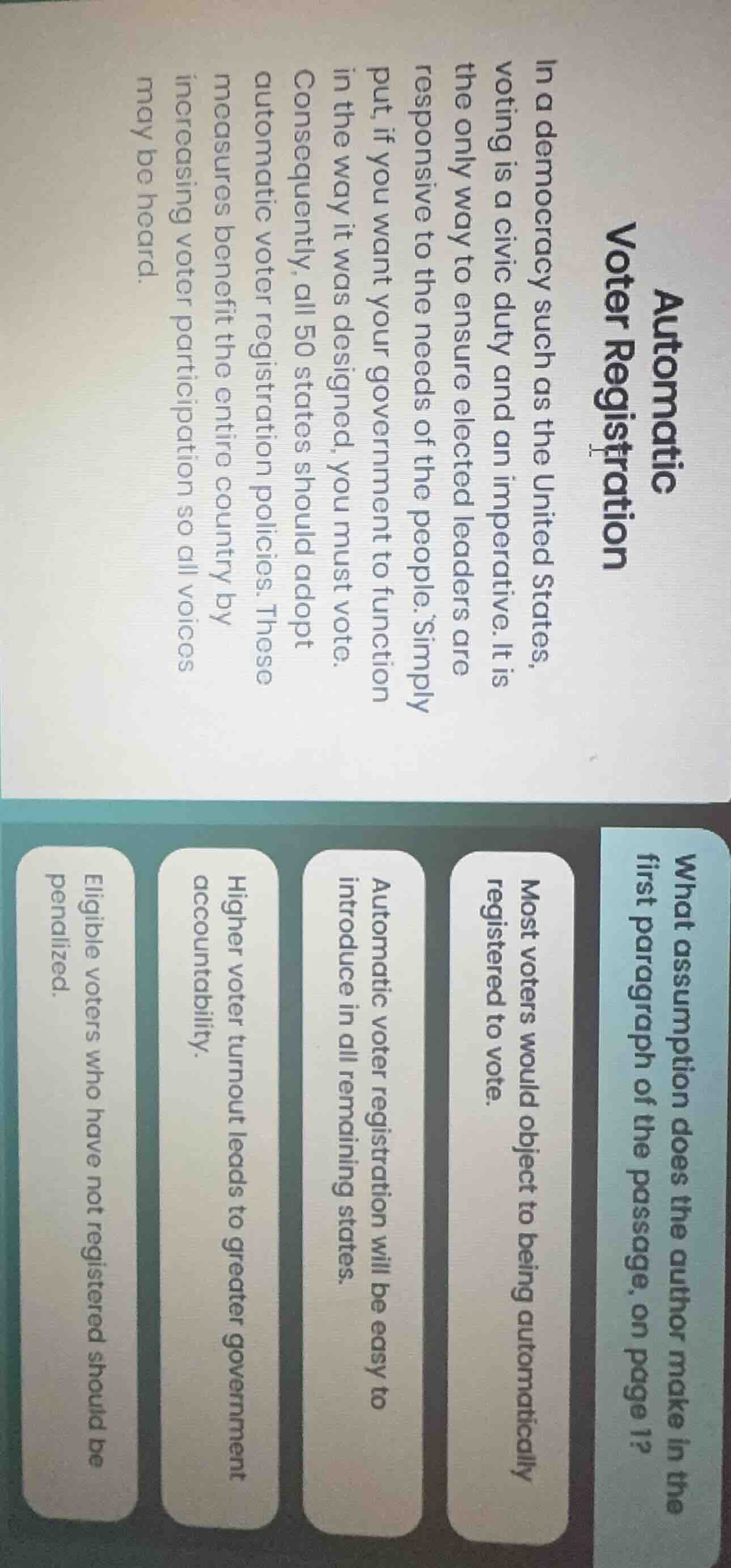 automatic voter registration in a democracy such as the united states, …