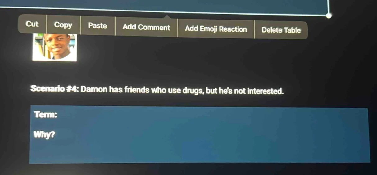 scenario #4: damon has friends who use drugs, but hes not interested. t…