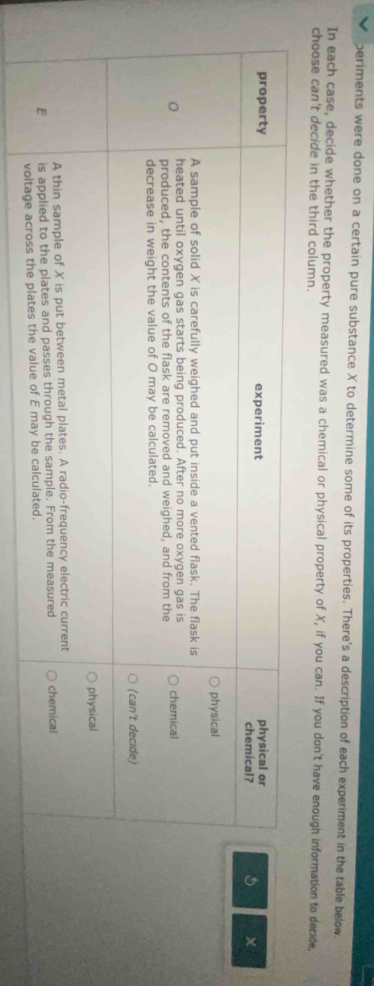 experiments were done on a certain pure substance x to determine some o…