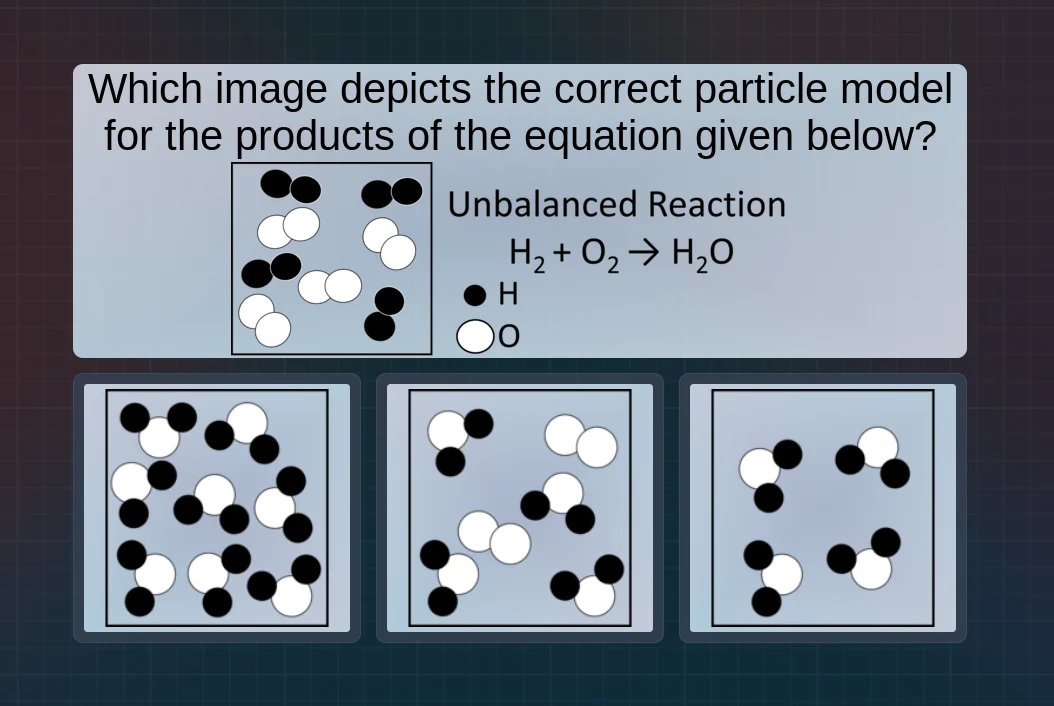 which image depicts the correct particle model for the products of the …
