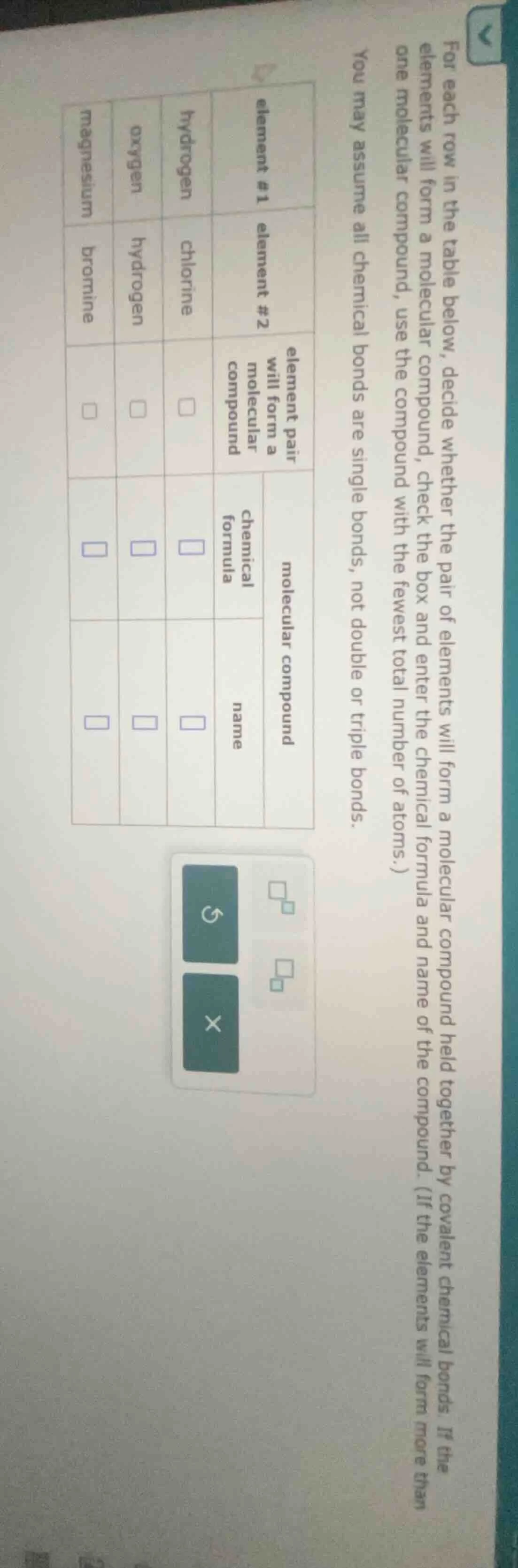 for each row in the table below, decide whether the pair of elements wi…