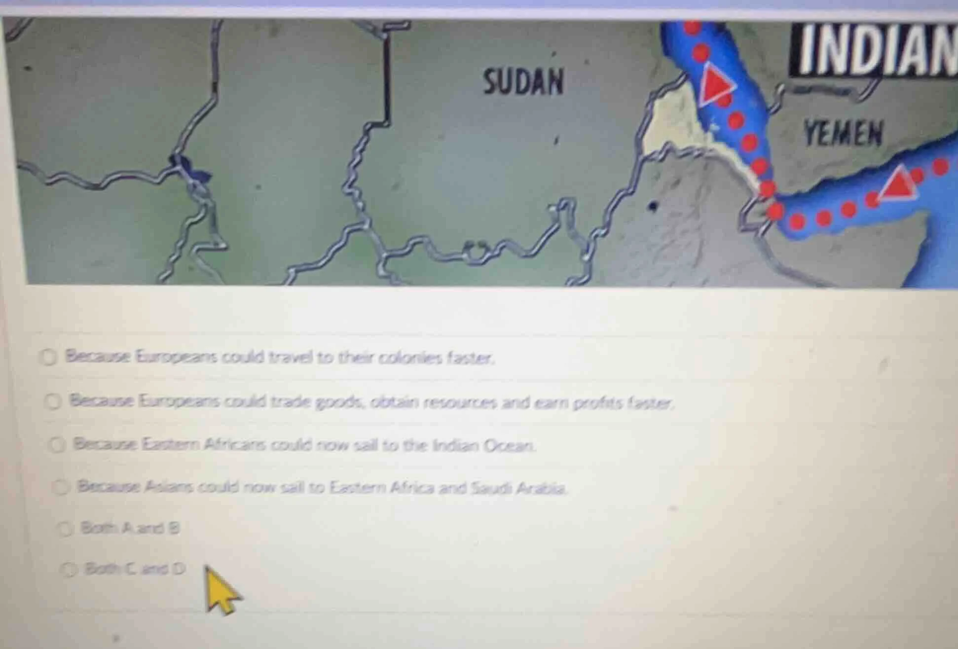 options: - because europeans could travel to their colonies faster. - b…