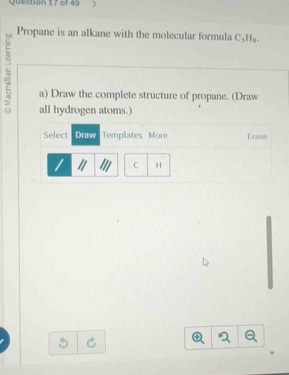 question 17 of 49 propane is an alkane with the molecular formula c₃h₈.…