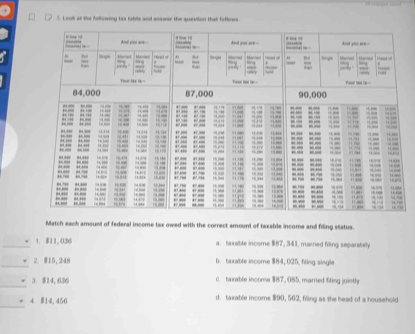5. look at the following tax table and answer the question that follows…