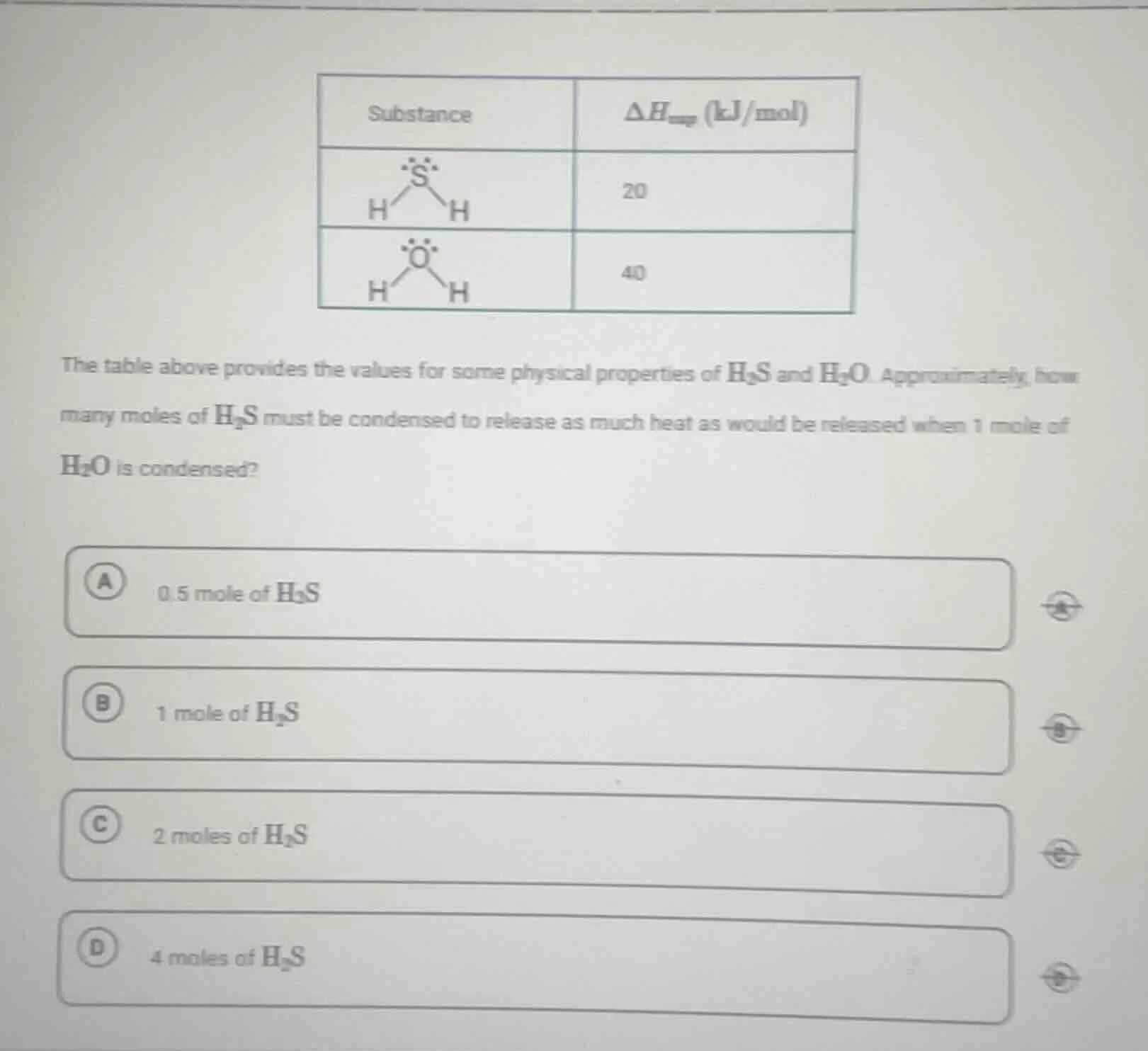 the table above provides the values for some physical properties of $\\…