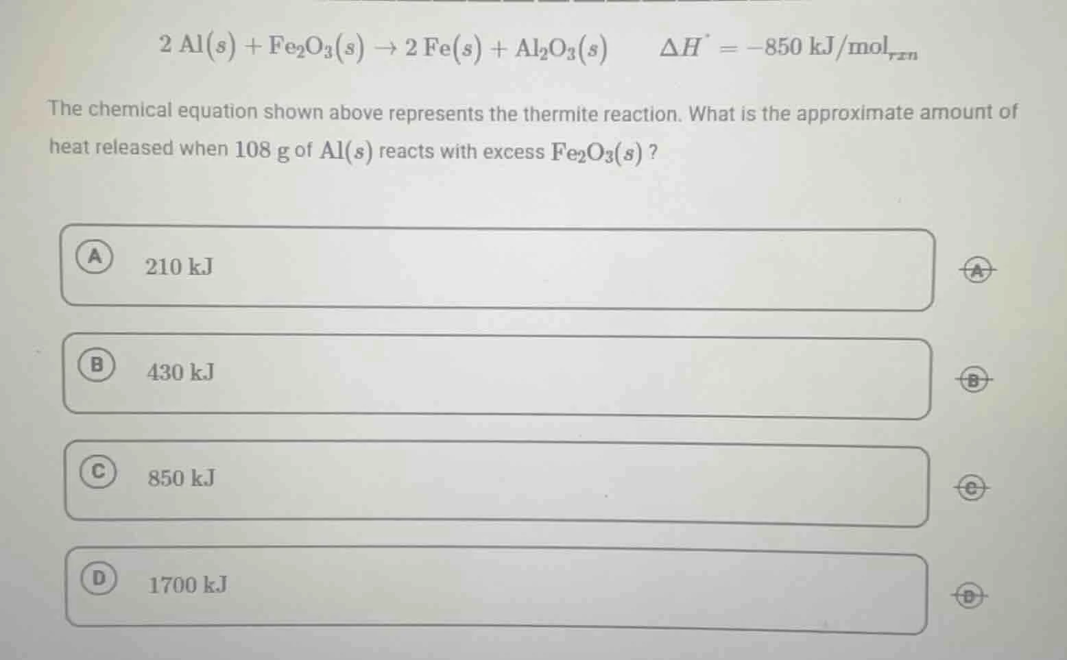 $$2 \text{ al}(s) + \text{fe}_2\text{o}_3(s) ightarrow 2 \text{ fe}(s) …