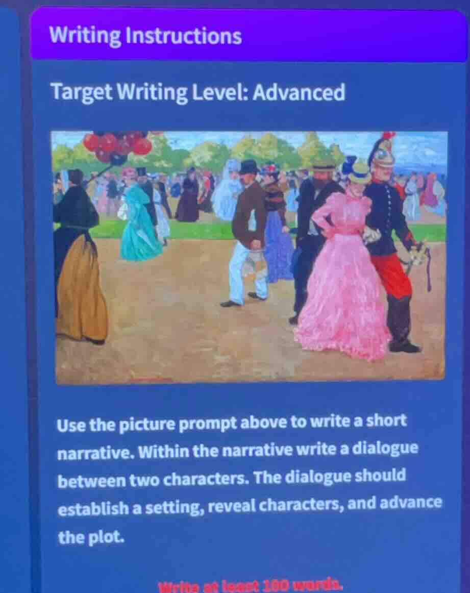 writing instructions target writing level: advanced use the picture pro…