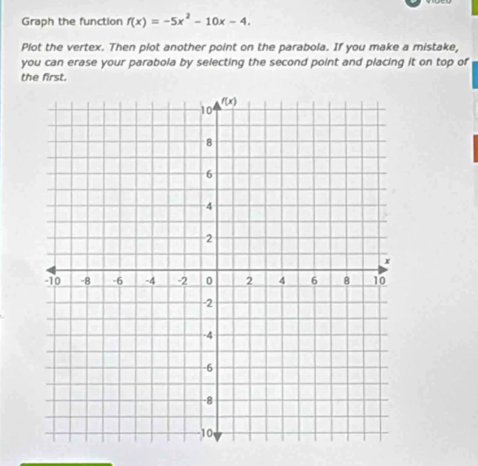graph the function $f(x) = -5x^2 - 10x - 4$. plot the vertex. then plot…