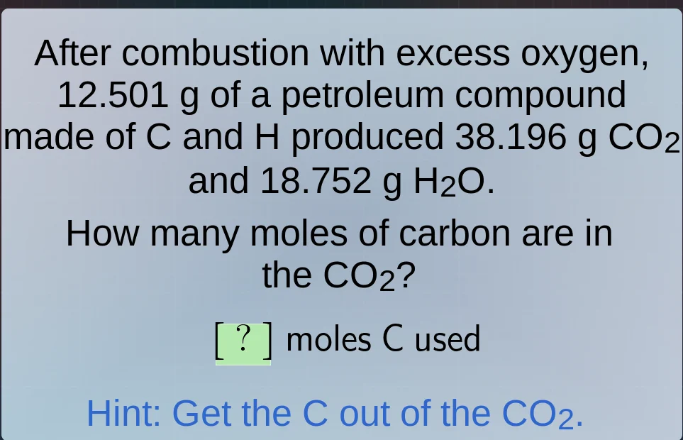 after combustion with excess oxygen, 12.501 g of a petroleum compound m…