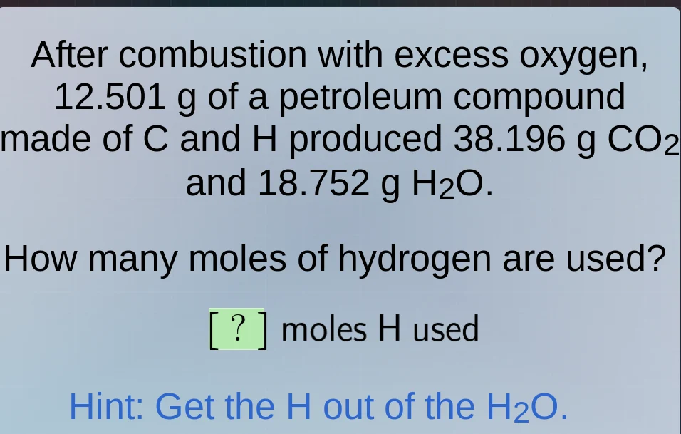 after combustion with excess oxygen, 12.501 g of a petroleum compound m…