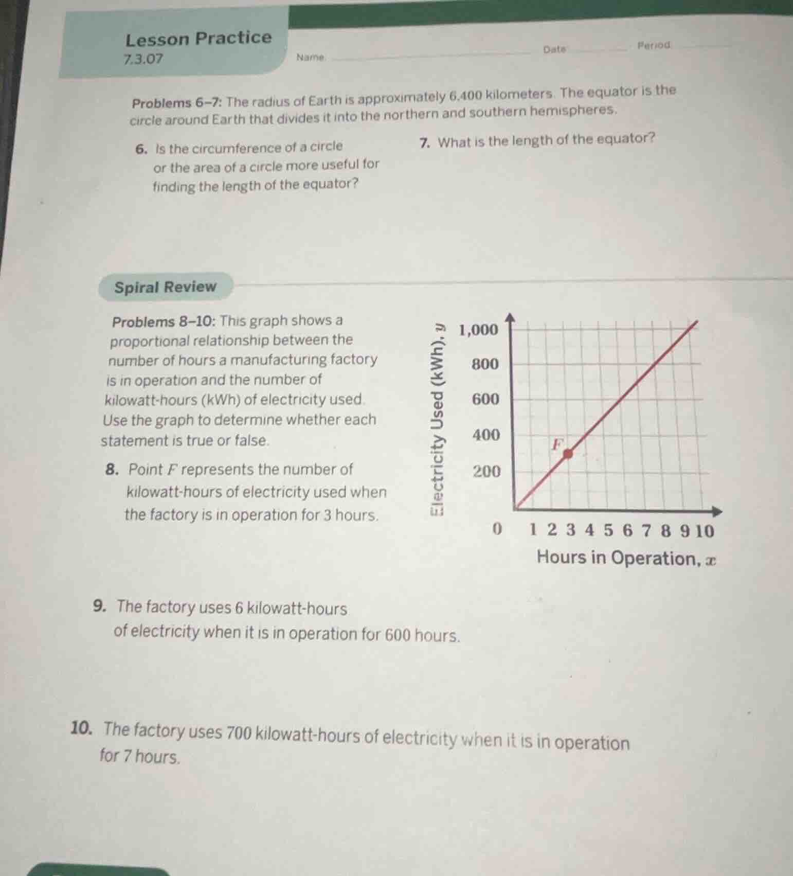 lesson practice 7.3.07 name date period problems 6–7: the radius of ear…