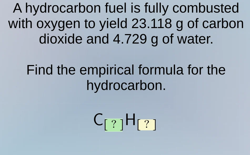 a hydrocarbon fuel is fully combusted with oxygen to yield 23.118 g of …
