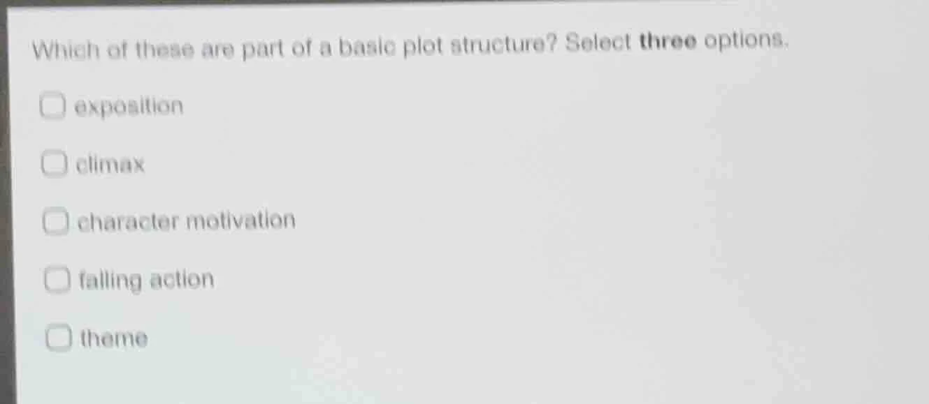 which of these are part of a basic plot structure? select three options…