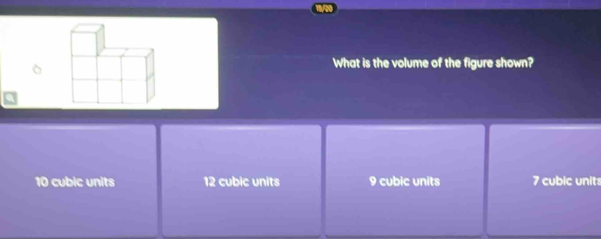 what is the volume of the figure shown? 10 cubic units 12 cubic units 9…